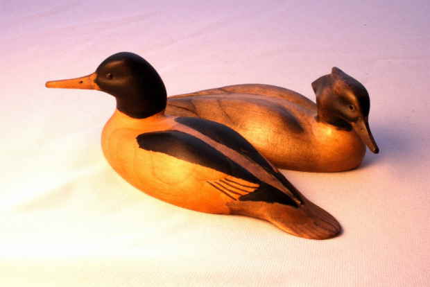 Goosander bird carvings