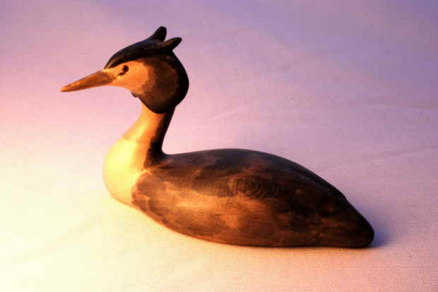Grebe bird carving